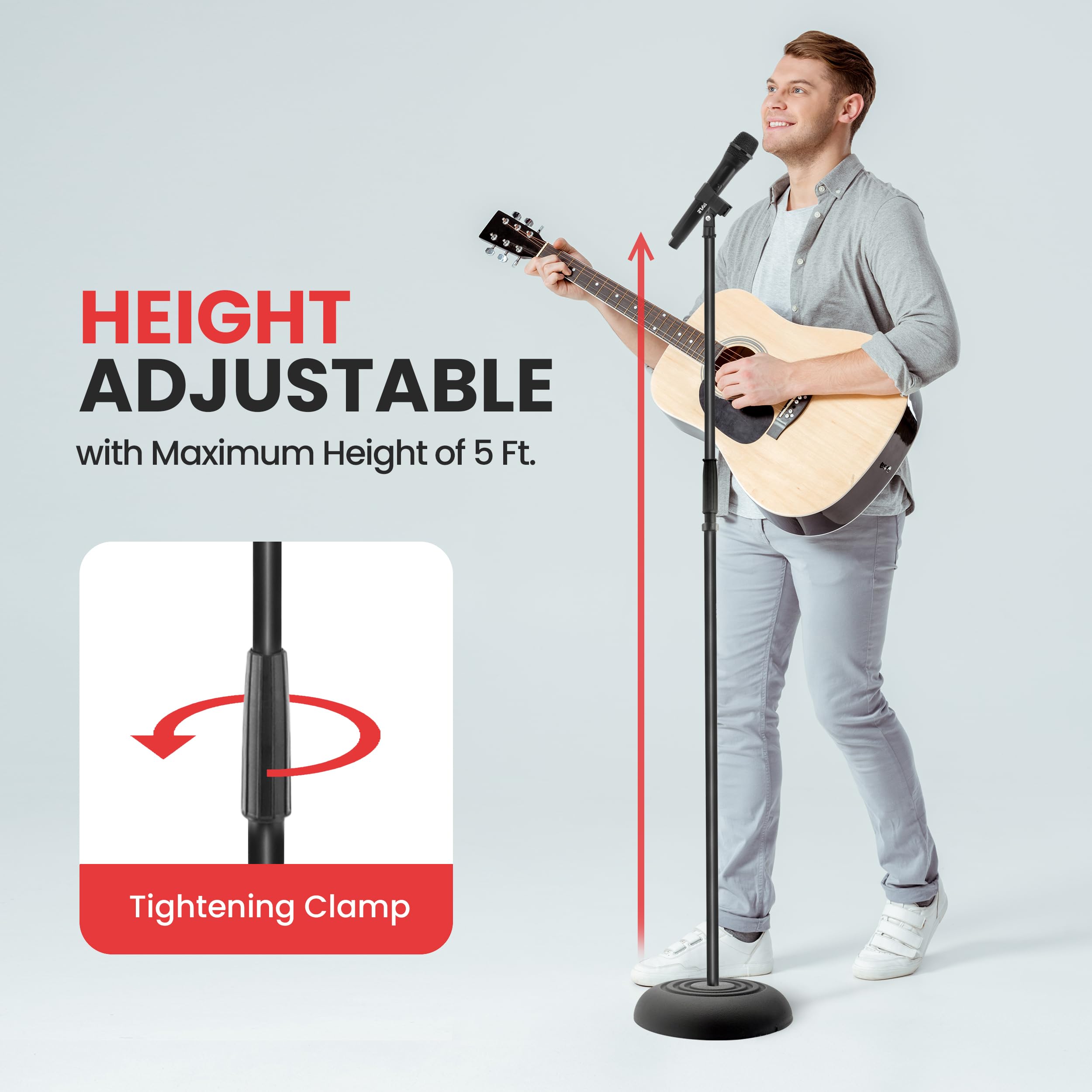 PYLE-PRO Microphone Stand - Universal Mic Mount with Heavy Compact Base, Height Adjustable (2.8 - 5 ft.) - PMKS5